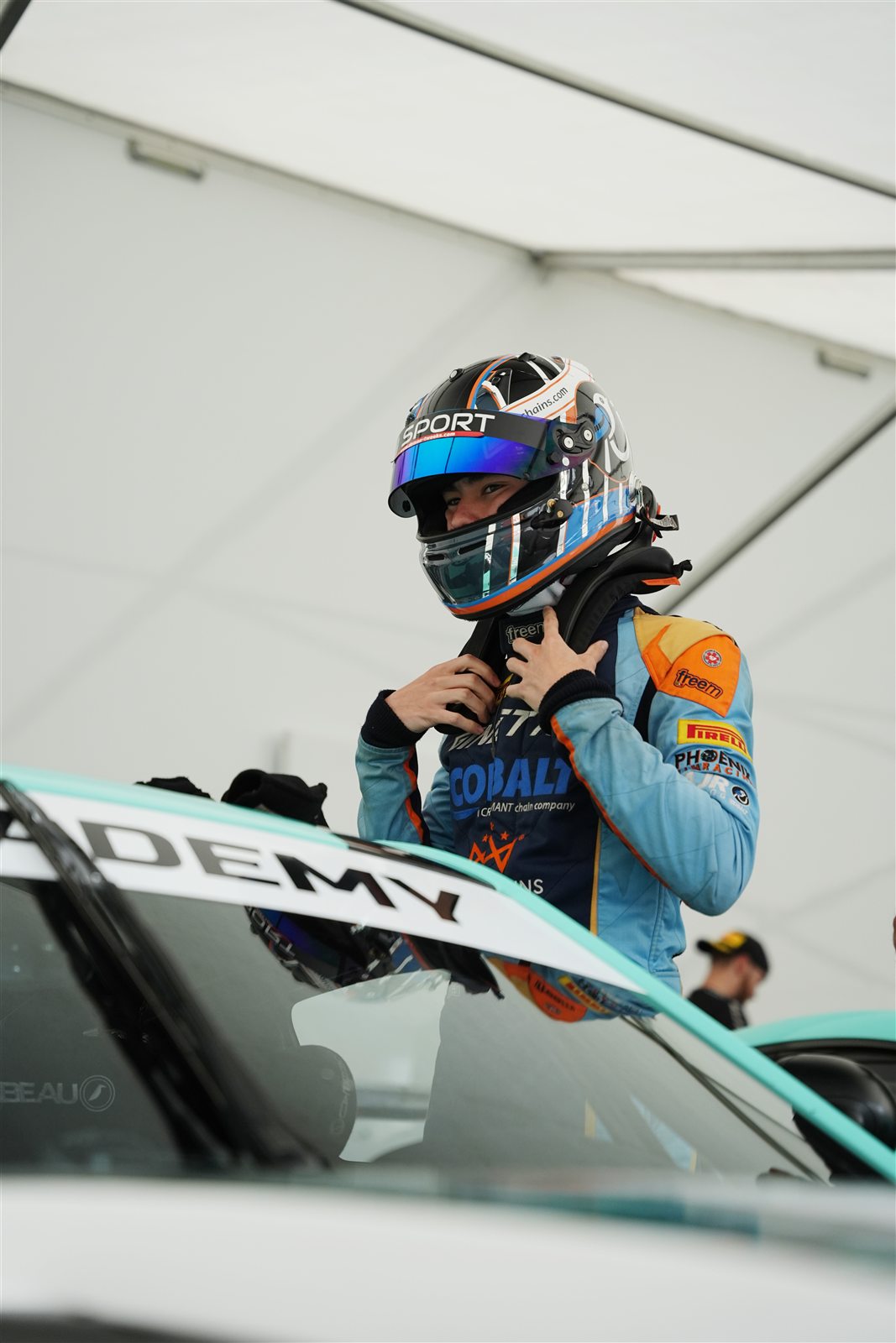 Andrew Robinson preparing to enter his Ginetta G56 GTA